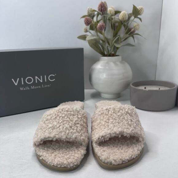 Vionic Demi Faux Natural Shearling Slip On Sandals H7706F1250 Women's US 5M NWB - Picture 2 of 9